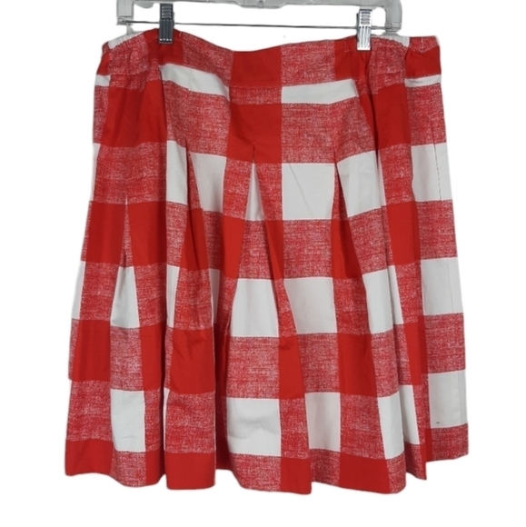Talbots Gingham Plaid Full Skirt Plus Petite Size16W Red White Hemmed Length 21" - Picture 1 of 9